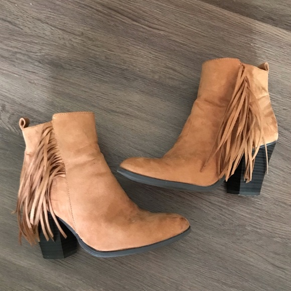 Camel Brown Tassel Heeled Bootie - Picture 1 of 7